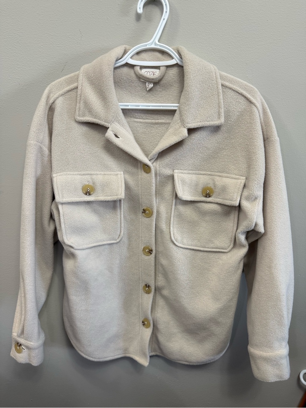 Pink Rose Cream Teddy Button-Up Jacket Small